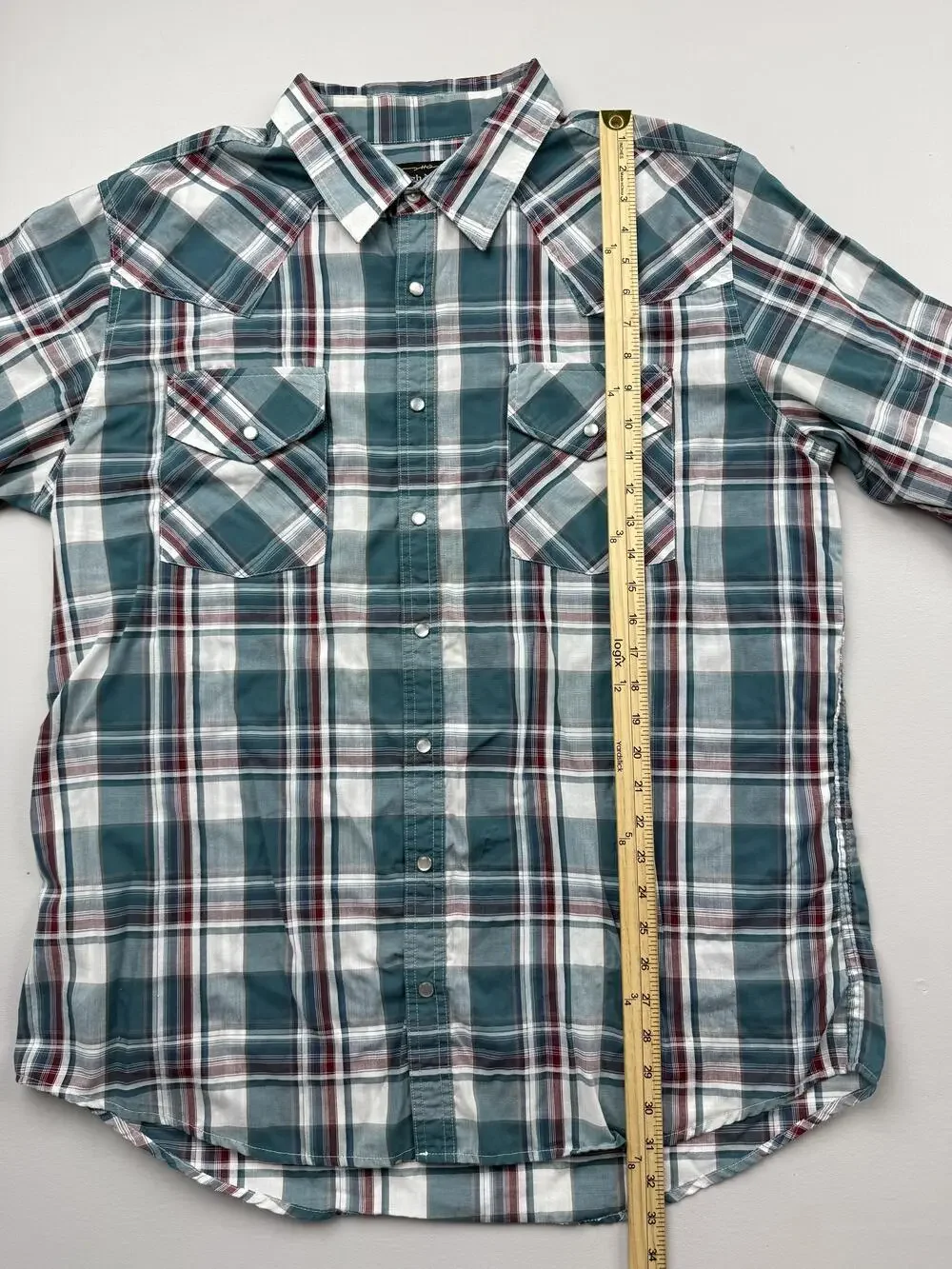 High Noon Shirt Mens XL Green Plaid Long Sleeve Western Pearl Snap Casual
